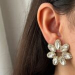 گوشواره گل نگین دار مجلسی کد 113