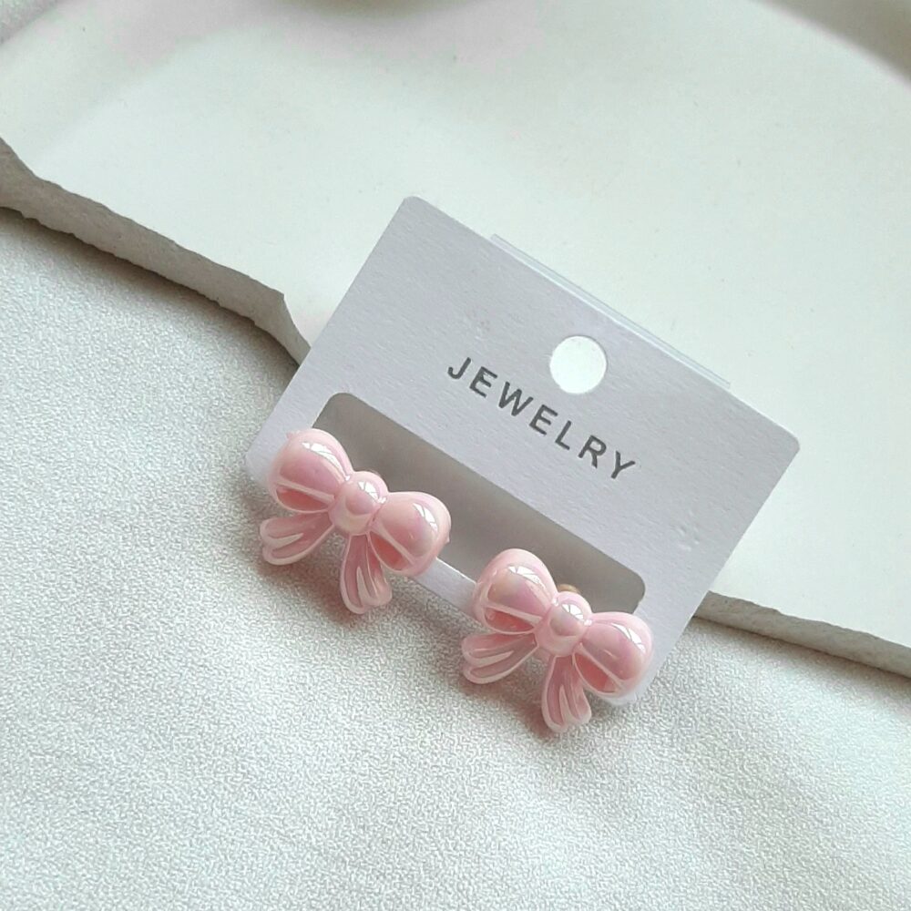 گوشواره پاپیون صورتی کد 165